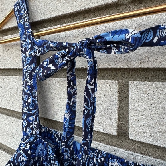 Old Navy Sleeveless Tie-Back Cutout Maxi Swing Dress Dark Sea Blue Print - Picture 5 of 14